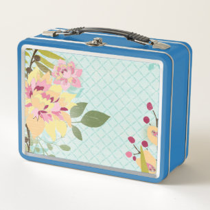 Blumengarten, blauer Hintergrund Metall Lunch Box