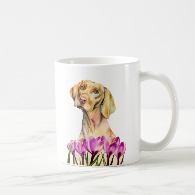 Blumengarten des Aquarell-Hund| Vizsla Kaffeetasse (Rechts)