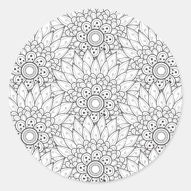 Blumengarten Doodle Runder Aufkleber (Vorderseite)