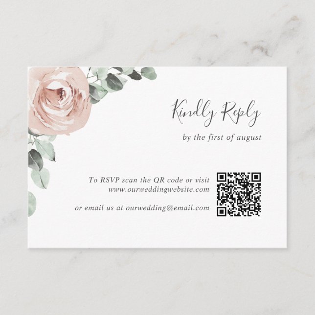 Blumengarten Dusty Rose QR Code Wedding RSVP Karte (Vorderseite)