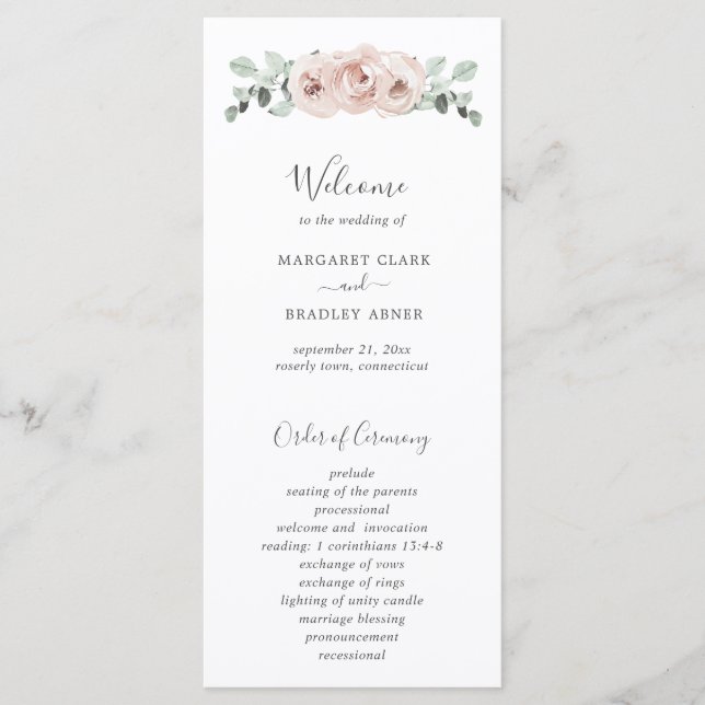 Blumengarten Dusty Rose Wedding Programm (Vorderseite)