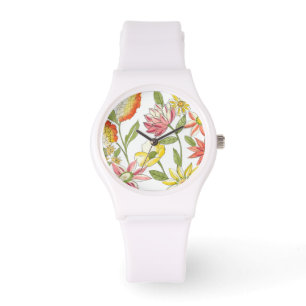 Blumengarten-Entwurf mit weißem Hintergrund Armbanduhr