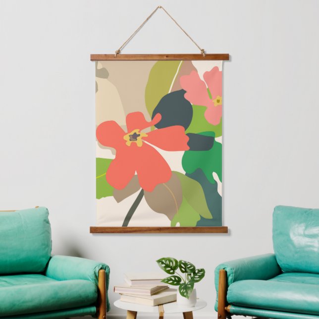Blumengarten - Farbblöcke Wandteppich Mit Holzrahmen (Wohnzimmer)