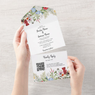 Blumengarten farbenfrohe Blume Hochzeit QR-Code All In One Einladung