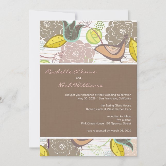 Blumengarten für Süße Vögel Einladung zur Hochzeit (Vorderseite)