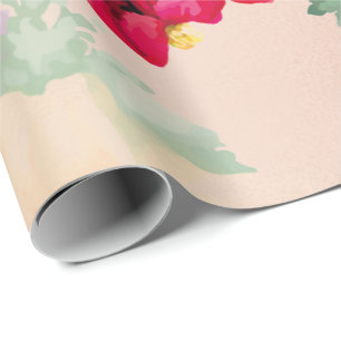 Blumengarten Gold Rosa Grüner Donnervogel Geschenkpapier