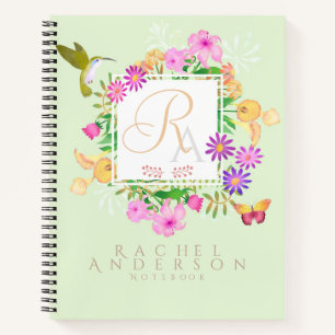 Blumengarten Grün Monogramm Notizbuch