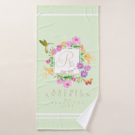 Blumengarten Grünes Monogramm Handtuch Badhandtuch Set
