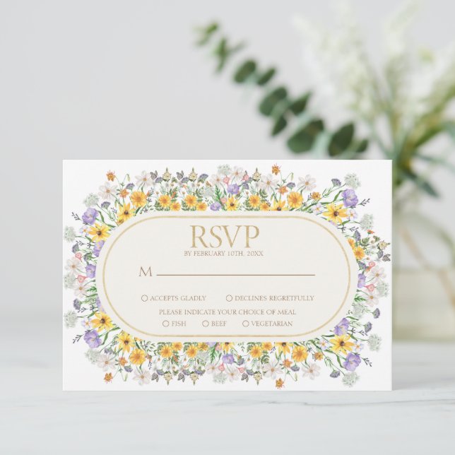 Blumengarten Hochzeitsfeier Wildblume RSVP Karte (Stehend Vorderseite)