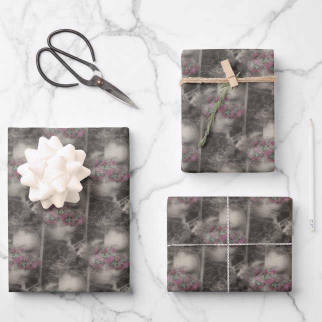 Blumengarten Holzstuhl Naturmuster Geschenkpapier Set (Vorderseite)