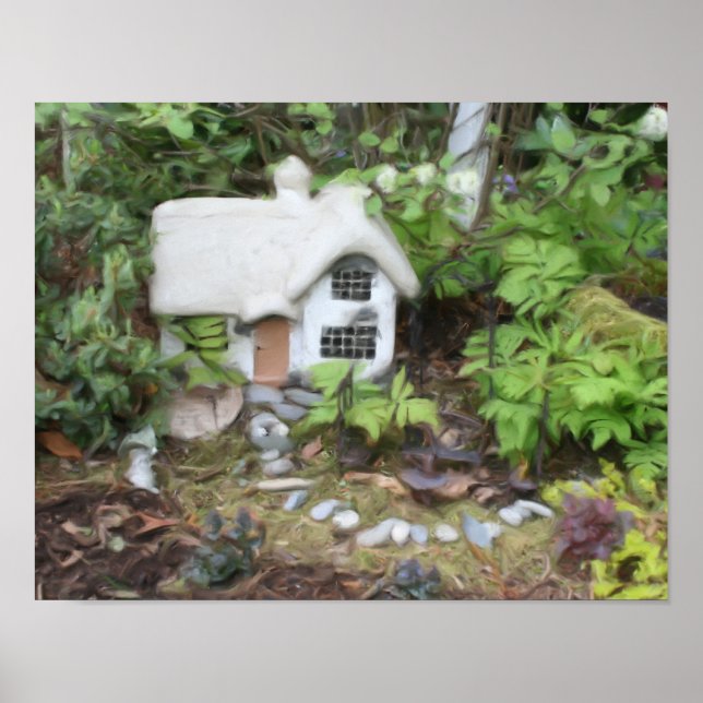 Blumengarten Hütte Gouache Malerei Poster (Vorne)