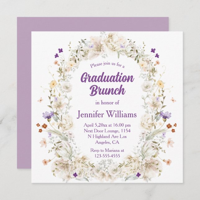 Blumengarten im Wasser lila Abschluss Brunch Einladung (Vorne/Hinten)
