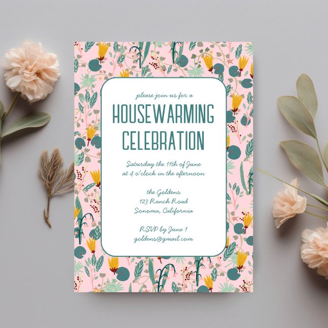 Blumengarten Individuelles PARTY Einladung (Floral Spring Garden Custom HOUSEWARMING PARTY Invitation
Pink)