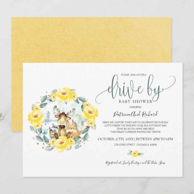 Blumengarten mit Babydusche Einladung (Vorne/Hinten)