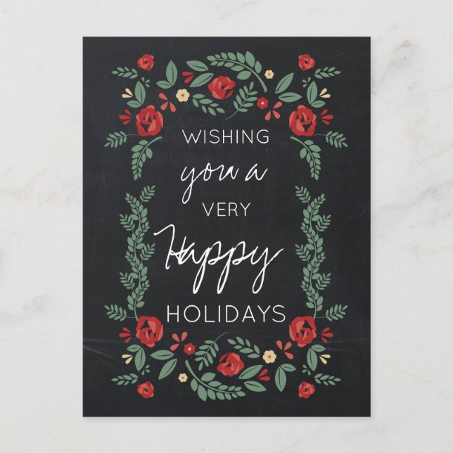 Blumengarten mit Chalkboard Weihnachtskarten Feiertagspostkarte (Vorderseite)