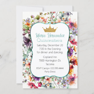 Blumengarten mit Kronplatz Quinceñera Einladung