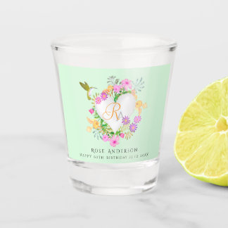 Blumengarten-Monogramm-Herz Grün Schnapsglas
