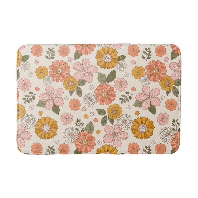 Blumengarten-Muster in Rosa und Orange Badematte (Vorderseite)