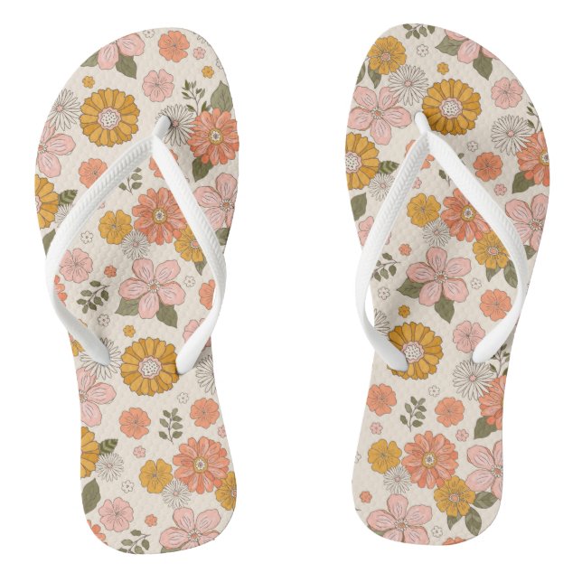 Blumengarten-Muster in Rosa und Orange Flip Flops (Fußbett)