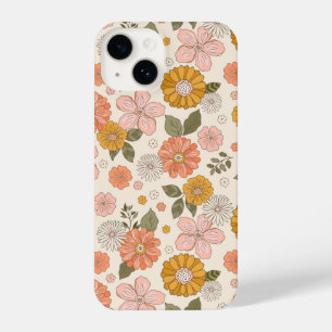 Blumengarten-Muster in Rosa und Orange iPhone 14 Hülle