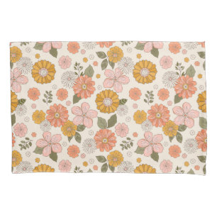 Blumengarten-Muster in Rosa und Orange Kissenbezug