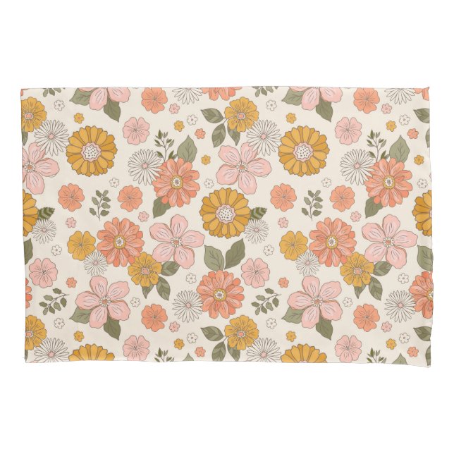 Blumengarten-Muster in Rosa und Orange Kissenbezug (Vorderseite)