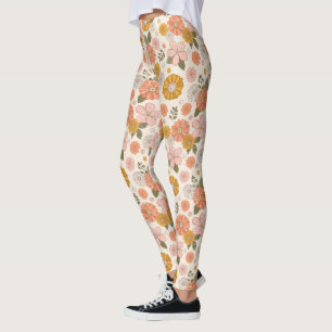 Blumengarten-Muster in Rosa und Orange Leggings