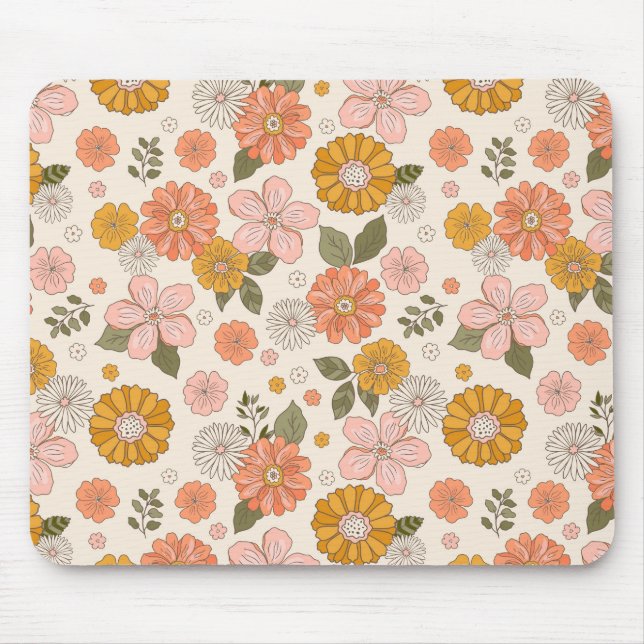 Blumengarten-Muster in Rosa und Orange Mousepad (Vorne)