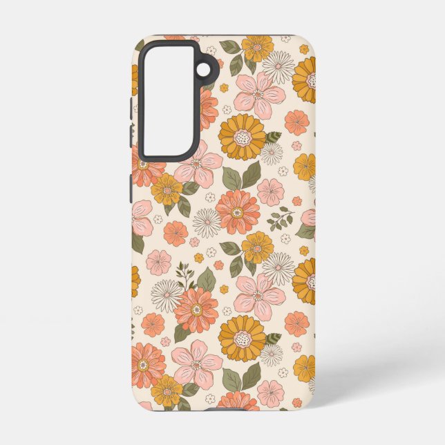 Blumengarten-Muster in Rosa und Orange Samsung Galaxy Hülle (Rückseite)
