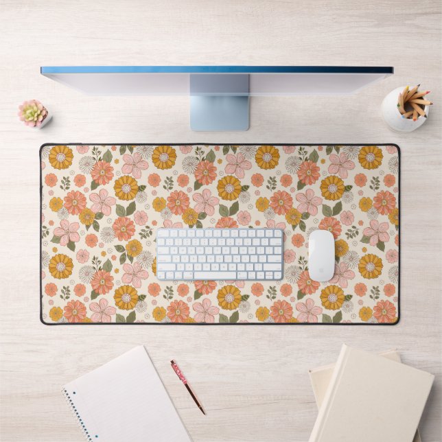 Blumengarten-Muster in Rosa und Orange Schreibtischunterlage (Büro 1)