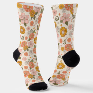 Blumengarten-Muster in Rosa und Orange Socken