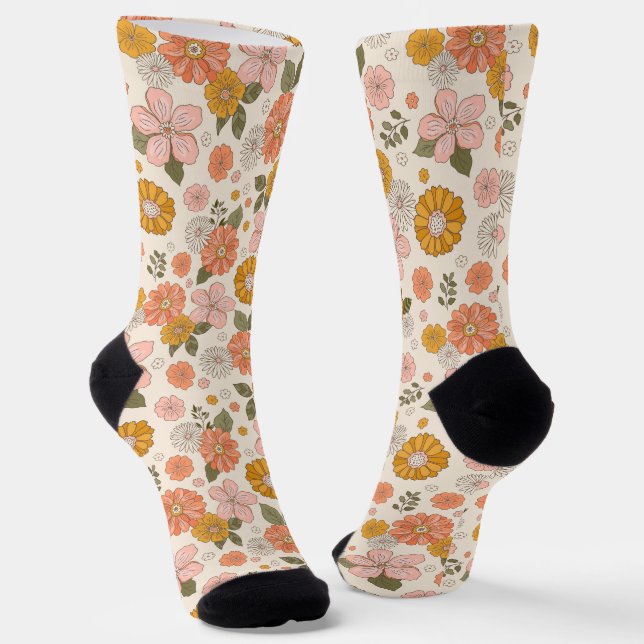 Blumengarten-Muster in Rosa und Orange Socken (Gewinkelt)