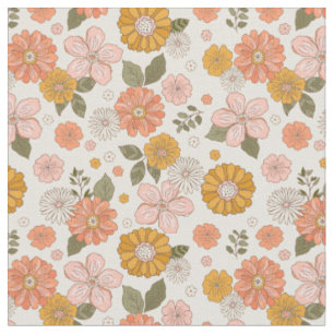 Blumengarten-Muster in Rosa und Orange Stoff