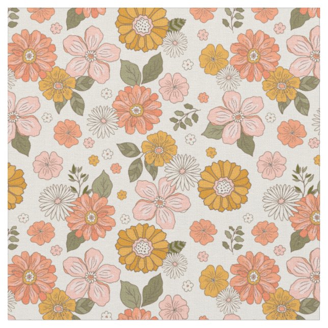 Blumengarten-Muster in Rosa und Orange Stoff (Nahaufnahme)