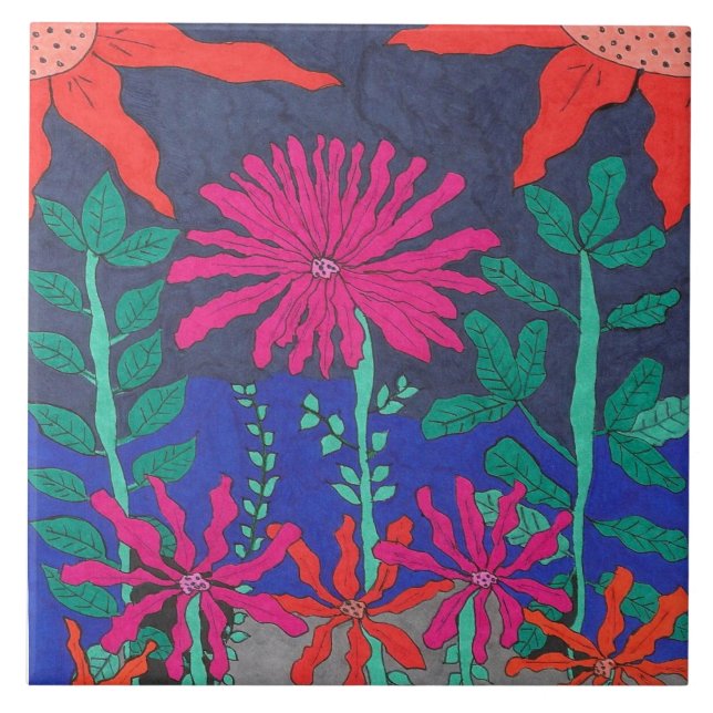 Blumengarten Nachtszene Fliese (Vorderseite)