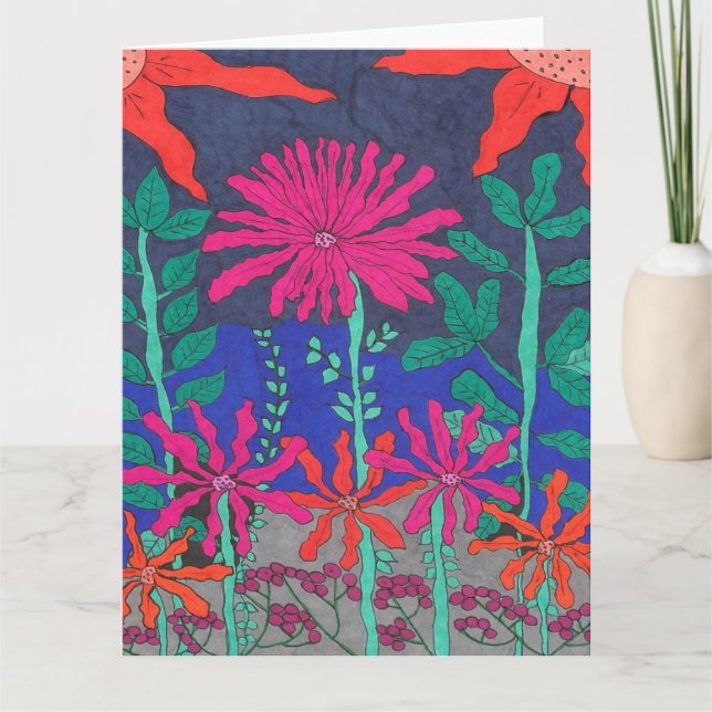 Blumengarten Nachtszene Karte (Vorderseite)
