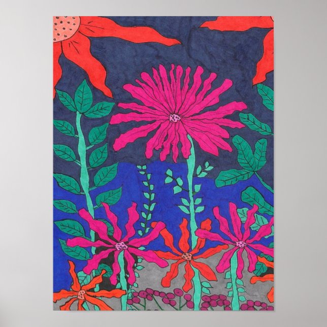 Blumengarten Nachtszene Poster (Vorne)