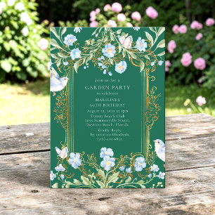 Blumengarten-Party Goldrahmen 60. Geburtstag Einladung