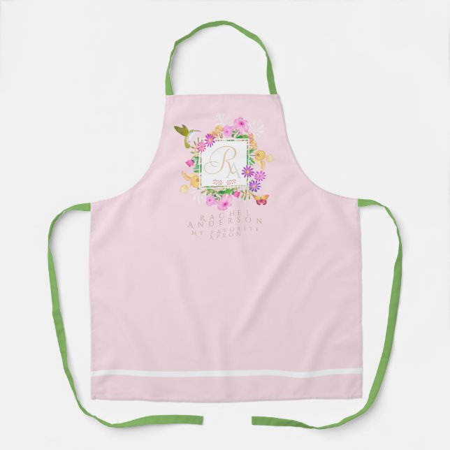 Blumengarten Pink Monogramm Schürze (Vorderseite)