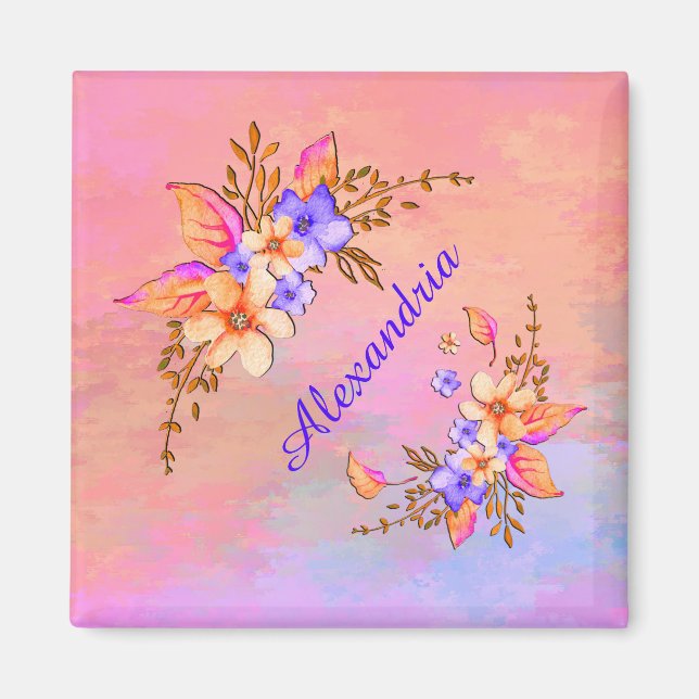Blumengarten Pink Wasserfarbe Persönlich gestalten Magnet (Vorne)
