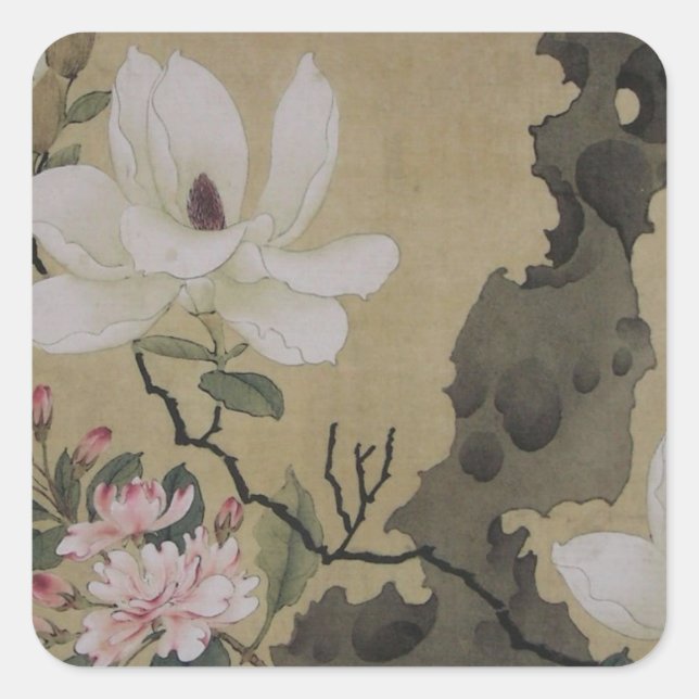 Blumengarten Quadratischer Aufkleber (Vorderseite)