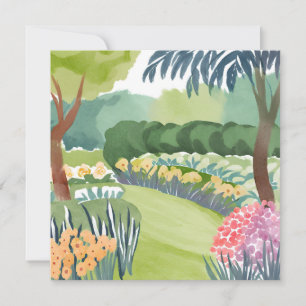 Blumengarten Spaziergang Florale Natur Aquarell Karte