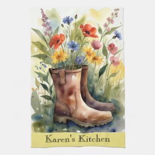 Blumengarten-Stiefel und Wildblumen-Küchentuch Geschirrtuch