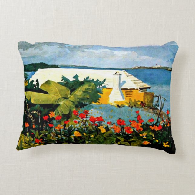Blumengarten und Bungalow von Winslow Homer, Dekokissen (Rückseite)