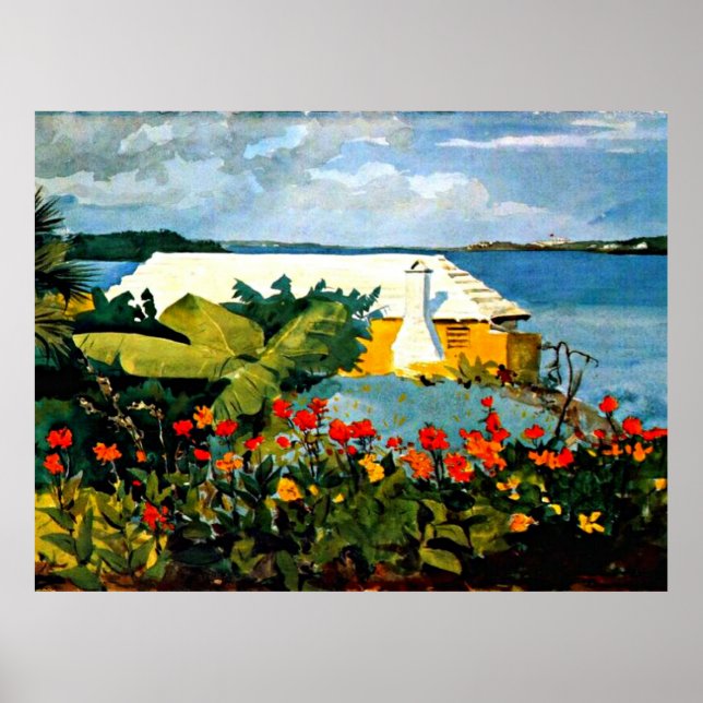 Blumengarten und Bungalow von Winslow Homer Poster (Vorne)