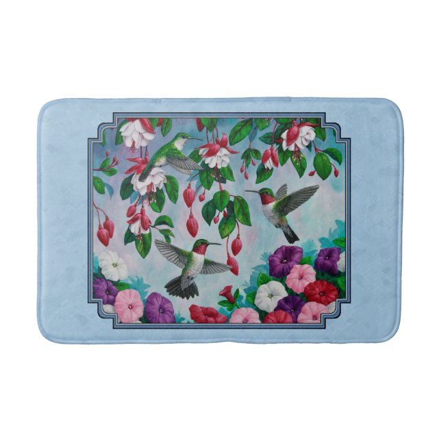 Blumengarten und Hummingbirds Blue Badematte (Vorderseite)