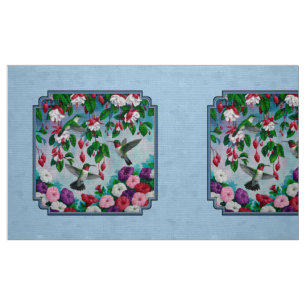 Blumengarten und Hummingbirds Blue Stoff