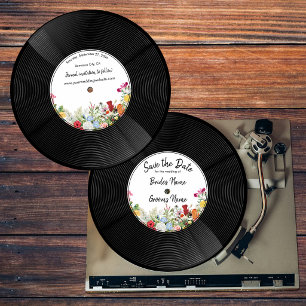 Blumengarten Vinyl-Musikplatte Vintage-Hochzeit Einladung