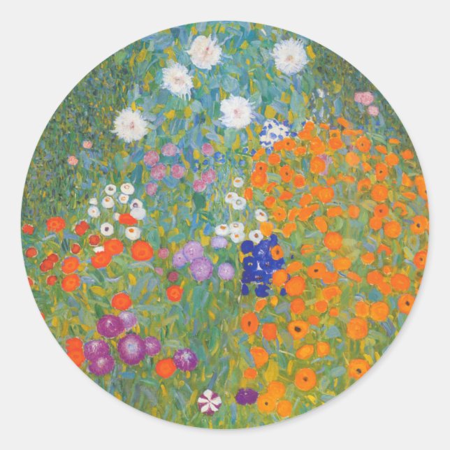 Blumengarten von Gustav Klimt Runder Aufkleber (Vorderseite)