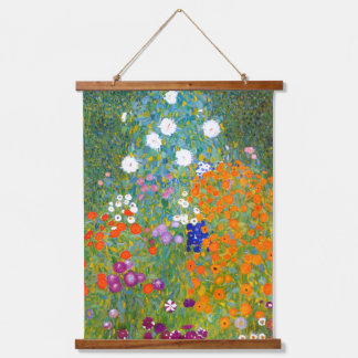Blumengarten von Gustav Klimt Vintag Wandteppich Mit Holzrahmen